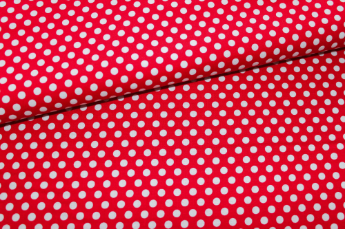 Designerbaumwollstoff Punkte rot/weiß (10 cm)